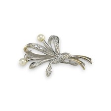 Brosche Anstecknadel 585/-14k. Weißgold mit Brillant & Perlen ca. 2,6 cm   -056