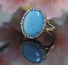 Antiker Diamant Türkis Ring in 585er / 14 Karat Gelbgold & Silber XXYY