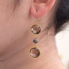 Diamant Pave 14K Gelbgold Rauch Edelstein Ohrhänger 925 Silber Schmuck