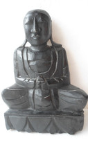 Buddha Figur aus Holz geschnitzt Schwarz 24cm-Alt
