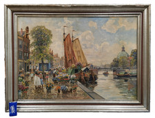 F.MAX RICHTER-REICH Ölgemälde Blumenmarkt an der Amstel 70x100cm Holland Amsterd