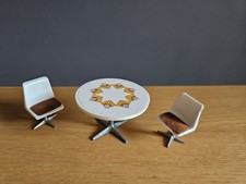 Vintage Lundby Barton Carolines Puppenhaus runder Tisch + 2er Drehstühle 1:16 sehr guter Zustand