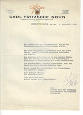 Geschäftsbrief 1935 Carl Fritzsche & Sohn, Handschuhe, Oberfrohna Sachsen