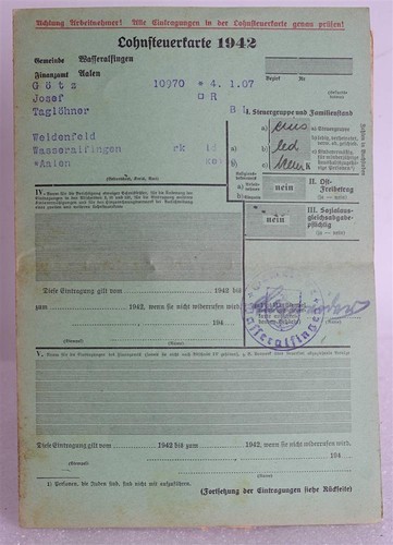 Lohnsteuerkarte 1942