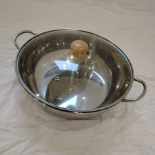 34 cm Hot Pot mit Trennwand Shabu Shabu Topf & Glasdeckel Edelstahl Hot Pot