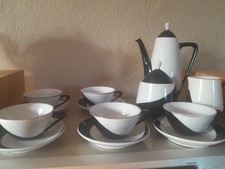 Hollohaza Kaffeeservice, schwarz, weiß,  Porzellan, Vintage, 60er Jahre