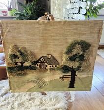 Wandteppich Wandbehang 70er 80er Jute Vintage MCM Boho handgearbeitet 95x80