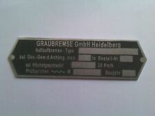 Typenschild Graubremse Landwirtschaft Anhänger Oldtimer Grau Auflaufbremse s97