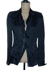 BIBA Jackett Blazer schwarz in Knitteroptik mit Leder-Paspelierung Gr.38 wie neu