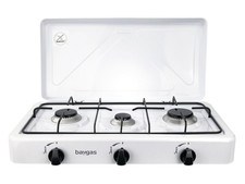 BAYGAS Mobiler Gaskocher Campingkocher 3-flammig Mobiler Outdoorkocher Herd weiß