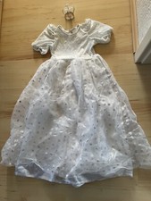 Faschings-Kostüm, Schneeflocke/Engel-Kleid für Mädchen, Gr. 128/134, weiß-silber