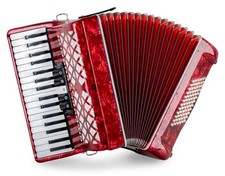B-WARE 72 Bass Piano Akkordeon Schüler 34 Tasten 3-chörig Tasche Riemen Rot