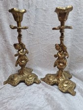 2 Antike Putten Kandelaber 19. Jh Engel Kerzenhalter Messing Kerzenständer 