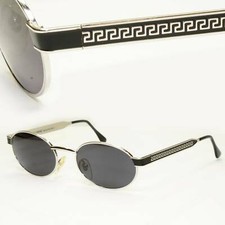 Gianni Versace 1996 Vintage silber schwarz oval Metall Sonnenbrille MOD S58 KOL 56M