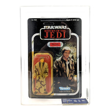 UKG 90Y Star Wars Vintage 1983 Kenner Han Solo Trench Coat 79 Back MOC