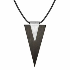 Holz/Metall Anhänger Dreieck Textilband Halskette braun silbern Boho Style öko