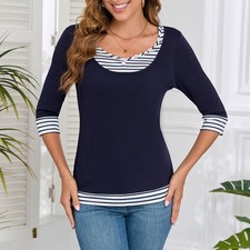 Damen 3/4 Ärmel Gestreift