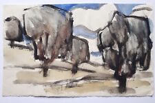 Gemälde Aquarell Tusche Landschaft Bäume Gerda Henning Nachlass
