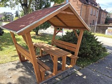 Gartenlaube Holzpavillon Gartenhütte überdachte Gartengarnitur