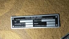 Typenschild ID-plate Hans Glas