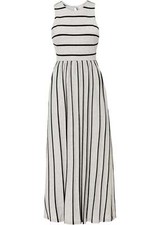 Maxikleid gestreift Gr. 36/38 Hellgrau Meliert Schwarz Maxi Sommerkleid Neu*