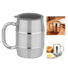 500 ml Edelstahlbecher mit Henkel und Deckel Bierkrug Thermobecher Kaffeetasse