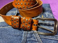 Cooler Echt Ledergürtel Antik-Robust Optik Destroyed braun Nieten 105x4cm Unisex