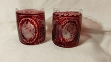 2 Gläser,Likör,Wodka,Blumen geschliffen,Rotbeize,Böhmen,Egermann?, unbeschädigt