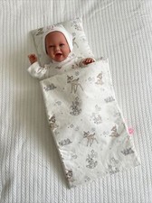 Puppendecke Puppenwagen Bettwäsche Blau Decke Kissen Puppenbettwäsche