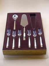 Wie Neu Kaffee Kuchen Besteck Set in OVP Edelstahl  echt vergoldet 9 Teile OVP