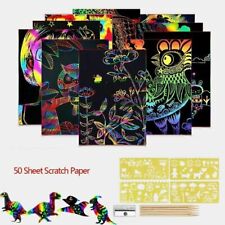 50 Stück Kratzbilder Für Kinder, Blätter Regenbogen Kratzpapier Mit 5 Holzstifte