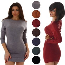 Damen Strickkleid Longpulli Mini Stretch Bodycon dünn zart sexy 34 36 S