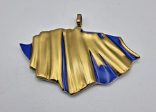 Hutschenreuther Art Schmuck Anhänger Kette Porzellan Gold Blau Abstrakt Brosche