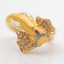 Ring Carrera y Carrera 750/18K Gelbgold Diamanten ca. 0.20ct G/VS2 Gr. 53 Rubin