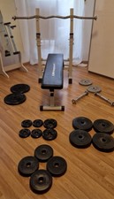 Hantelbank(Klappbar) mit einer Curlstange und 2 Kurzhantel mit versch. Gewichte