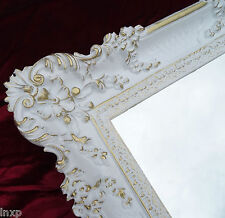 WANDSPIEGEL WEIß GOLD 96x57 ANTIK SPIEGEL BAROCK ROKOKO PRUNKVOLL RETRO SHABBY