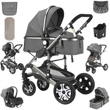 OYAJIA® Kombi-Kinderwagen 2in1-Set mit Babyschale Faltbar Buggy Reisebuggy, Grau
