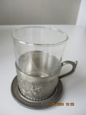 Frieling zinn Teeglas mit Zinnhalter und Untertasse Vintage