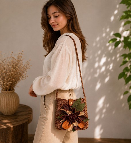 Handgehäkelte raffia tasche - handgehäkelte,