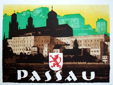 Ludwig Hohlwein: Ansicht Passau (Offset-Lithographie um 1927, im Druck signiert)