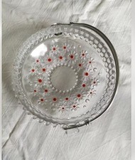 Walther Glas Fabiola Schale Körbchen mit Henkel Bubbles rot Vintage 14 cm