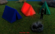 3er Set beleuchtetes Zelt mit LED Brandflackern Camping für Modellbahn TT 1:87