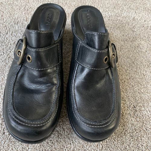 Ecco black leather clogs mules - leather,