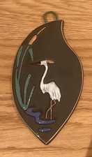 Ahr WANDKERAMIK Fischreiher 17,5 x 10 cm Handarbeit Wandplatte 50er/60er 