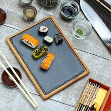 Servierbrett aus Holz Serviertablett mit Schieferplatte 24cm x 18cm Servierplatt