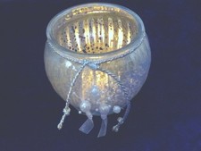 Bauernsilber Windlicht Windlichter ca. 10cm h bauchig Kordel + Perlenverzierung