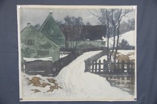 Carl Felber Dachauer Maler Winter Dachau Brunngartenstraße Lithographie