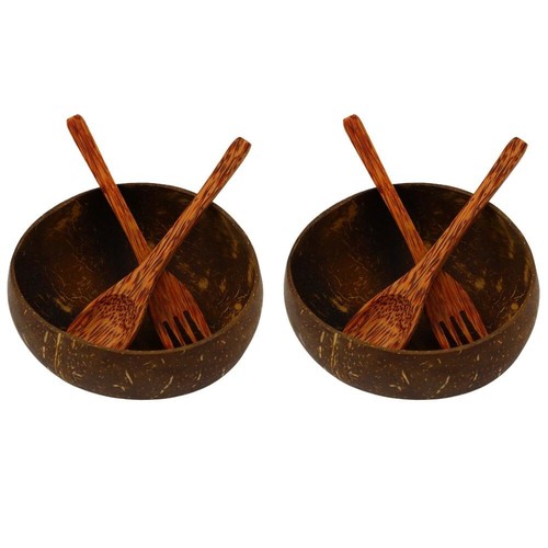 Kokosnussschale mit besteck - kokosnussschale,