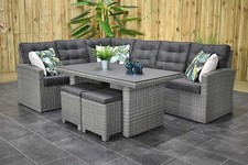 Iowa Dining Lounge Set, Ecke mit Spraystone Esstisch und 2 Hocker, naturgrau ...