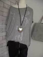 NEU T-Shirt FORESTA BELLA High Heels Strass Perlen grau melange  38 40 42 onesiz
